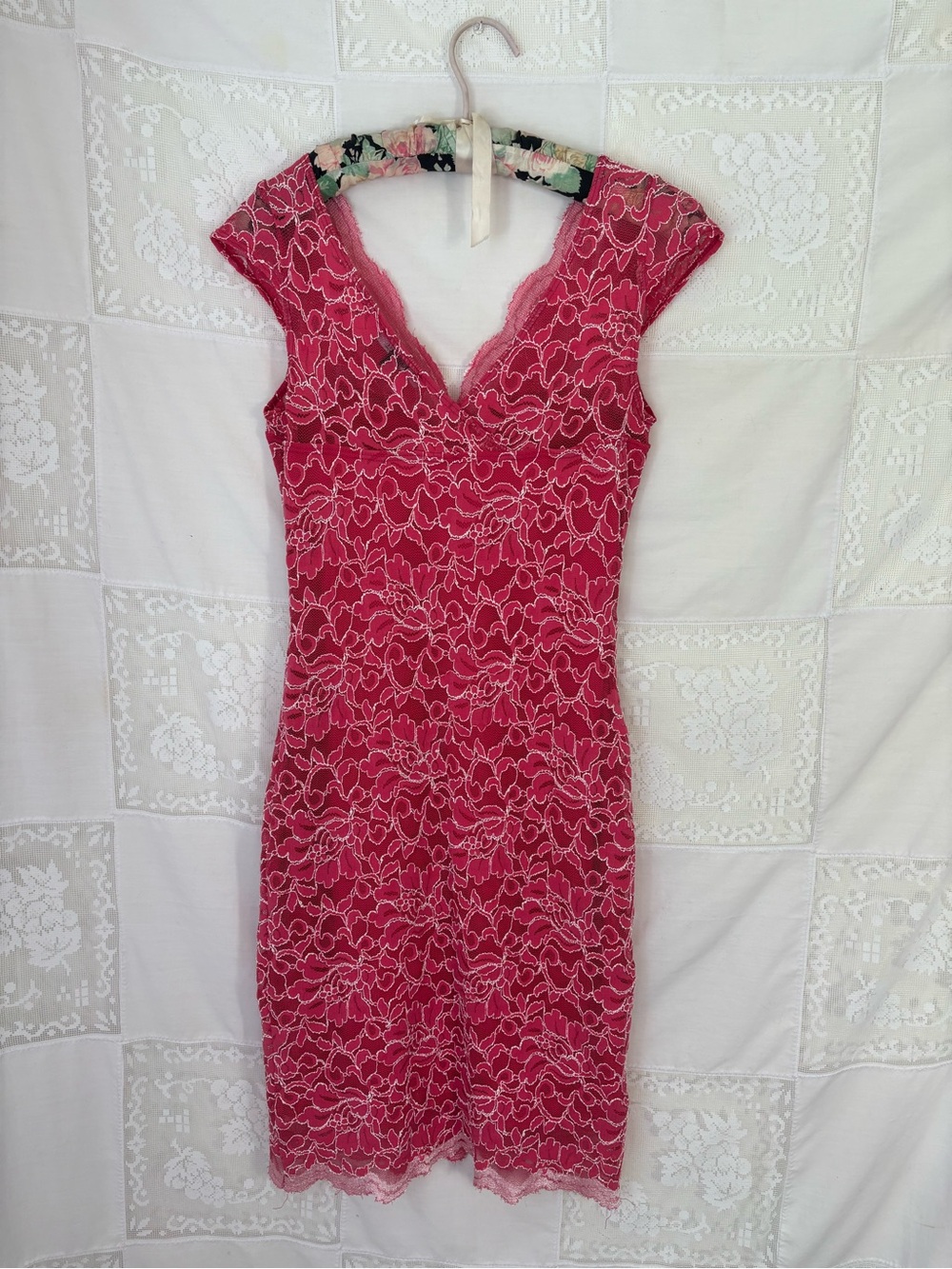 Y2K Pink Lace Textured Scallop Hem Coquette Femme Fairy Midi Dress Size S-M - Picture 2 of 16